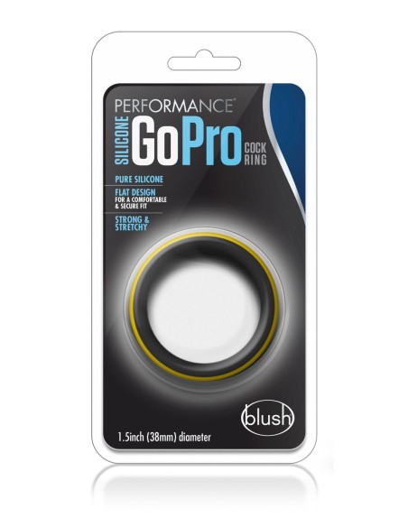 ANILLO PARA EL PENE GO PRO DE SILICONA PERFORMANCE NEGRO/AMARILLO
