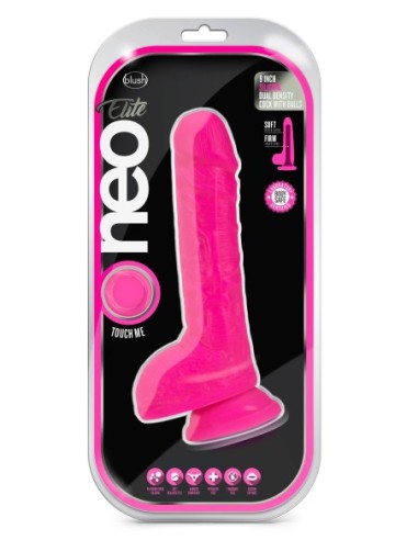 POLLA NEO ELITE DE 9 PULGADAS CON BOLAS ROSA NEÓN