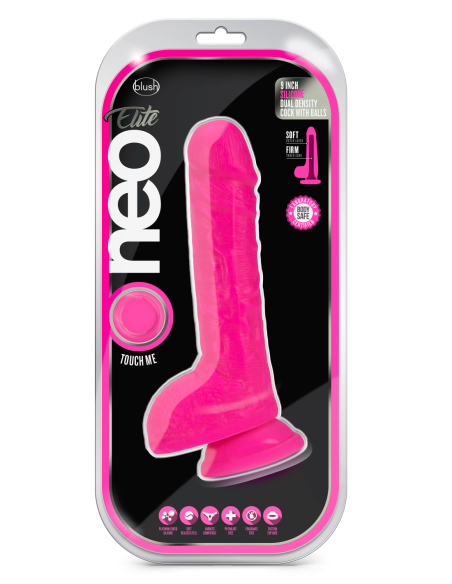 POLLA NEO ELITE DE 9 PULGADAS CON BOLAS ROSA NEÓN