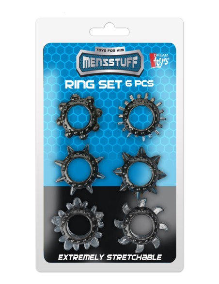 MENZSTUFF JUEGO DE ANILLOS ESTIRABLES DE 6 PIEZAS