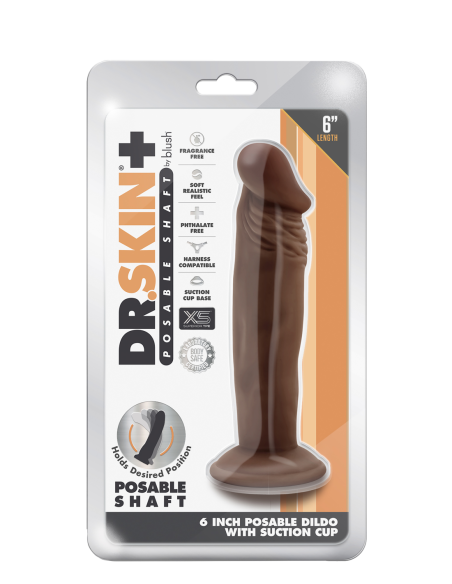 DR. SKIN PLUS DILDO POSABLE DE 6 PULGADAS CHOCOLATE