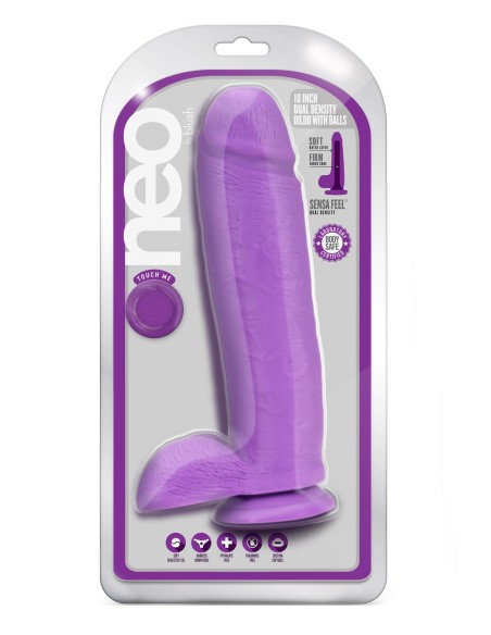 NEO 10 PULGADAS DILDO DUAL DENSIDAD NEON MORADO