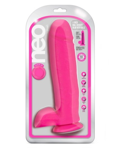 NEO 11 PULGADAS DILDO DUAL DENSIDAD ROSA NEÓN