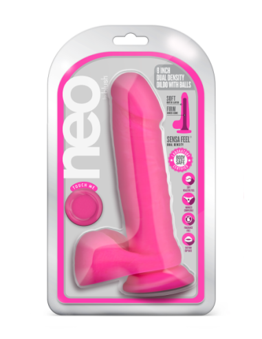 NEO 8 PULGADAS DILDO DUAL DENSIDAD ROSA NEÓN