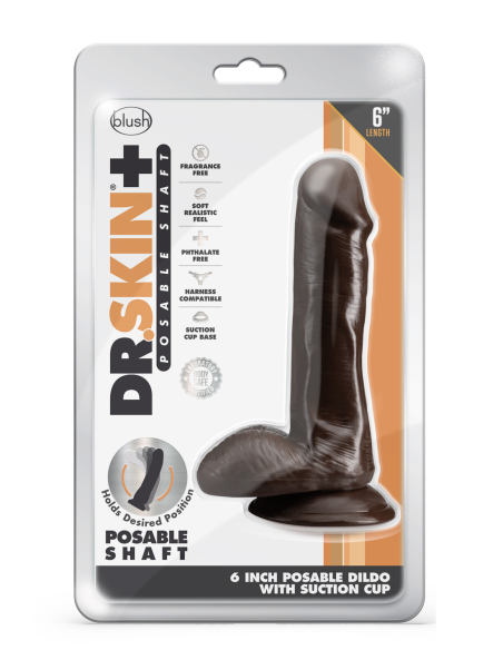 DR. SKIN PLUS DILDO POSABLE DE 6 PULGADAS CON BOLAS DE CHOCOLATE