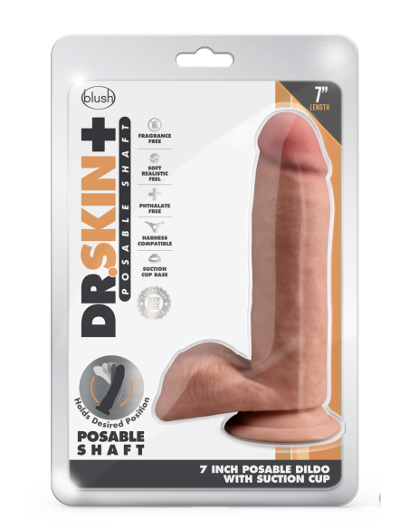 DR. SKIN PLUS DILDO POSABLE DE 7 PULGADAS CON BOLAS MOCHA