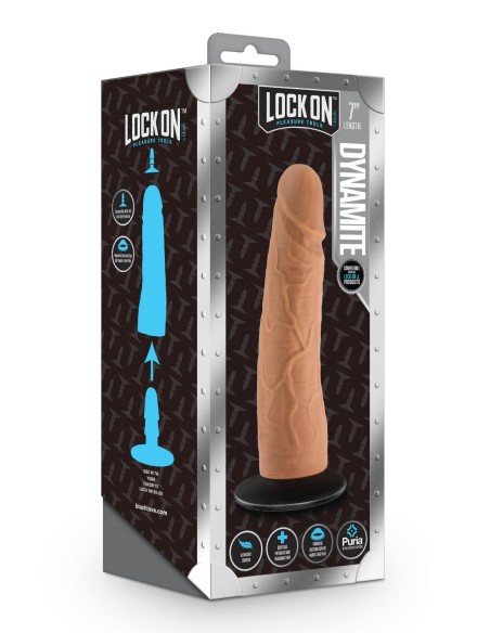 LOCK ON DYNAMITE DILDO DE 7 PULGADAS CON ADAPTADOR DE VENTOSA MOCHA