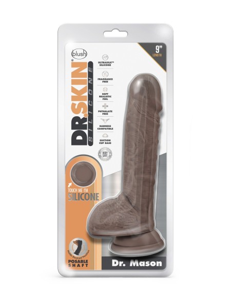 DR. PIEL SILICONA DR. MASON DILDO 9 PULGADAS CON VENTOSA CHOCOLATE