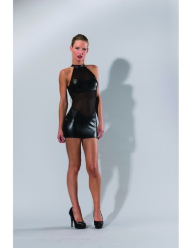 MINI VESTIDO GP WETLOOK HALTER NEGRO