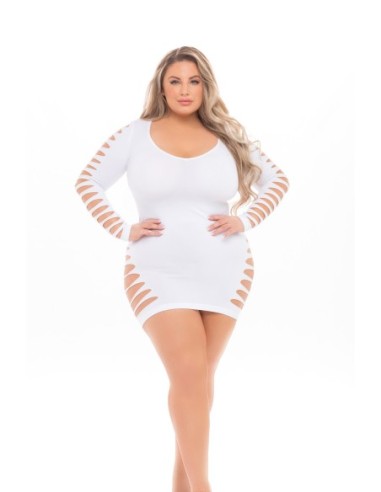 VESTIDO BOLD BABE MANGA LARGA BLANCO, TALLA GRANDE