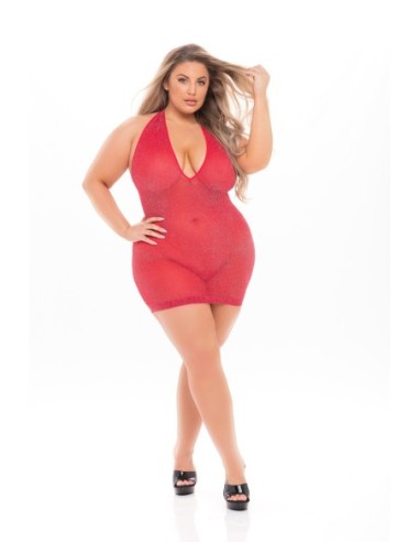 VESTIDO HALTER LOVE BITE PLUNGE ROJO, TALLA GRANDE