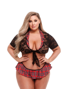 CONJUNTO DE TOP DE ENCAJE, CORBATA Y FALDA DE COLEGIALA... 2