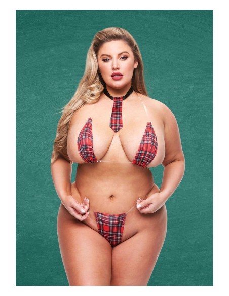 TEACHERS PET CONJUNTO DE BIKINI Y CORBATA DE COLEGIALA SKDIMY DE 3 PIEZAS TARTAN, QUEEN