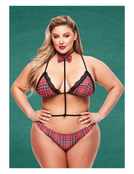 TEACHERS PET JUEGO DE COLEGIALA BADDIE DE 3 PIEZAS TARTAN, QUEEN