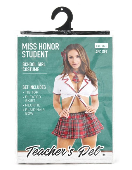 DISFRAZ DE COLEGIALA MAESTRA MASCOTA MISS HONOR ESTUDIANTE 4 PIEZAS