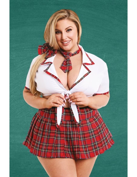 DISFRAZ DE COLEGIALA DE MAESTRA MASCOTA MISS HONOR ESTUDIANTE DE 4 PIEZAS, TAMAÑO QUEEN