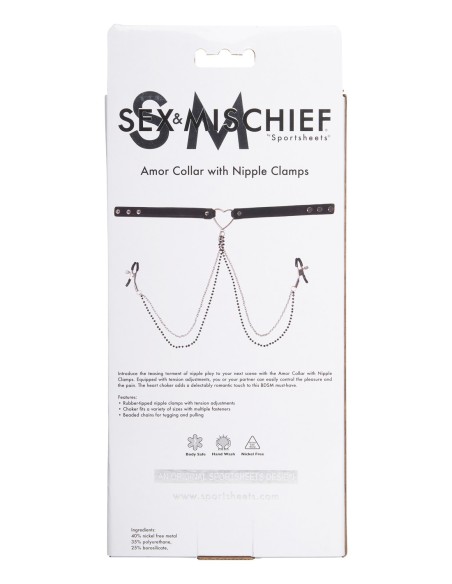 SPORTSHEETS SM AMOR COLLAR CON PINZAS PARA PEZONES
