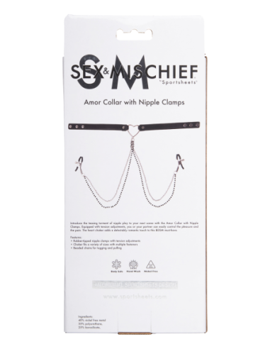 SPORTSHEETS SM AMOR COLLAR CON PINZAS PARA PEZONES