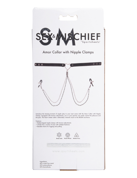 SPORTSHEETS SM AMOR COLLAR CON PINZAS PARA PEZONES