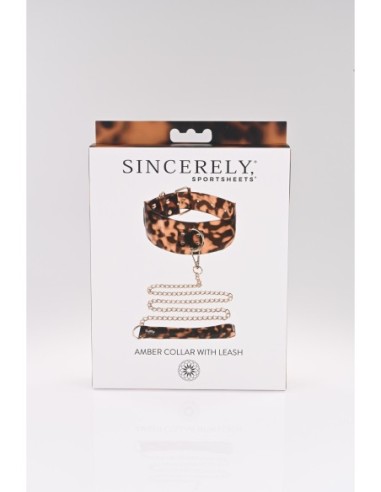 SPORTSHEETS COLLAR ÁMBAR Y CORREA ANIMAL