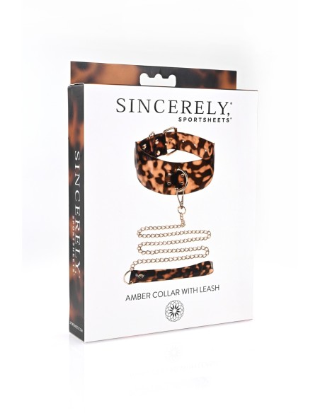SPORTSHEETS COLLAR ÁMBAR Y CORREA ANIMAL