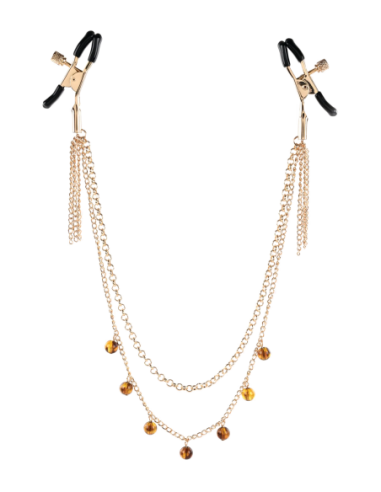 SPORTSHEETS PINZAS PARA PEZONES CON CADENA ÁMBAR