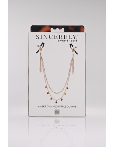 SPORTSHEETS PINZAS PARA PEZONES CON CADENA ÁMBAR