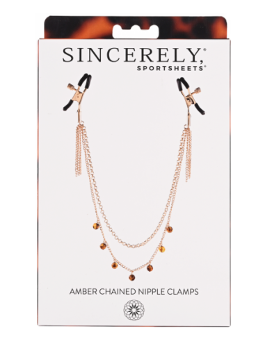 SPORTSHEETS PINZAS PARA PEZONES CON CADENA ÁMBAR