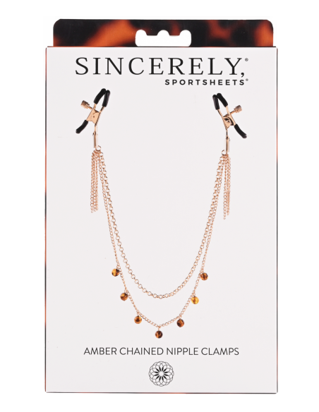 SPORTSHEETS PINZAS PARA PEZONES CON CADENA ÁMBAR