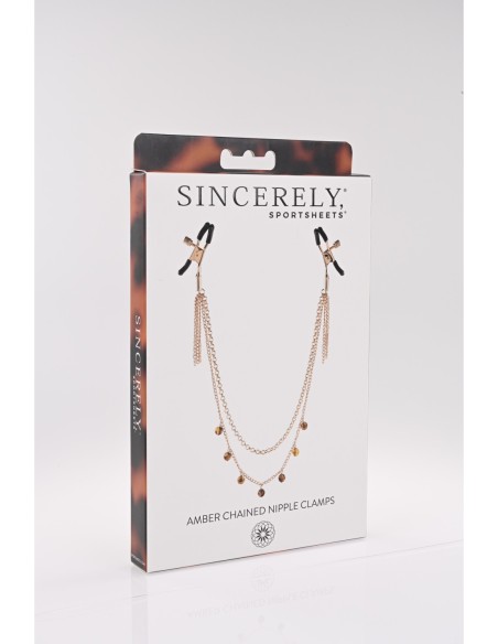 SPORTSHEETS PINZAS PARA PEZONES CON CADENA ÁMBAR