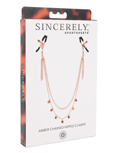 SPORTSHEETS PINZAS PARA PEZONES CON CADENA ÁMBAR