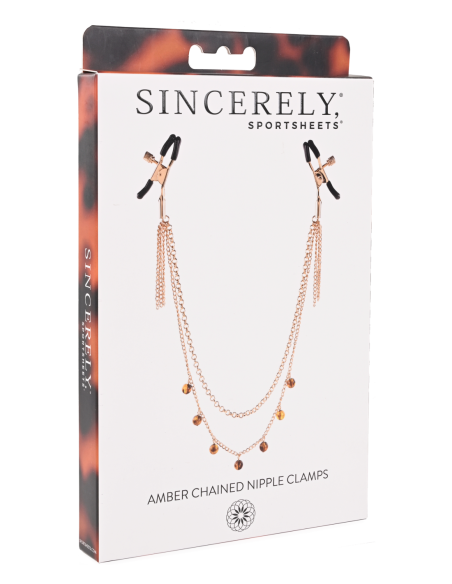 SPORTSHEETS PINZAS PARA PEZONES CON CADENA ÁMBAR