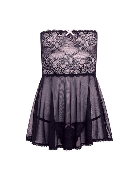 MUÑECA BABY DOLL DE MALLA Y ENCAJE BARELY BARE NEGRO, OS