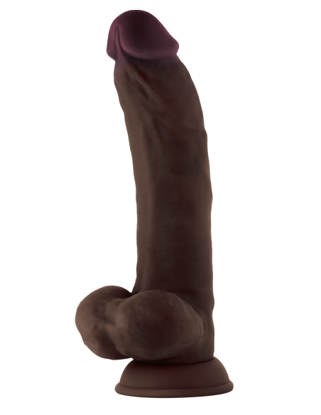 EJE MODELO C 9.5 PULGADAS DONG DE SILICONA LÍQUIDA CON BOLAS CAOBA