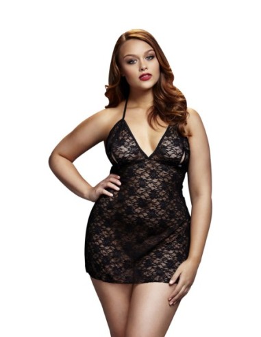 BABYDOLL DE ENCAJE 1 UD NEGRO, XL