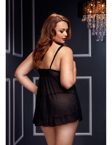 PANTALÓN BABYDOLL TRANSPARENTE CON COPA ABIERTA, XL