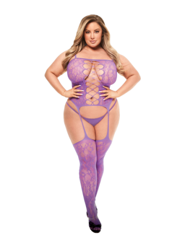 BODYSTOCKING DE ENCAJE CON TIRANTES DELANTEROS CORSET BACI MORADO, QUEEN