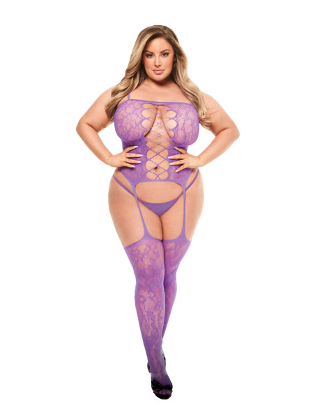 BODYSTOCKING DE ENCAJE CON TIRANTES DELANTEROS CORSET BACI MORADO, QUEEN