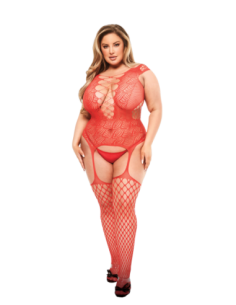 BACI BODY DE RED CON TIRANTES DELANTEROS CORSET ROJO, QUEEN