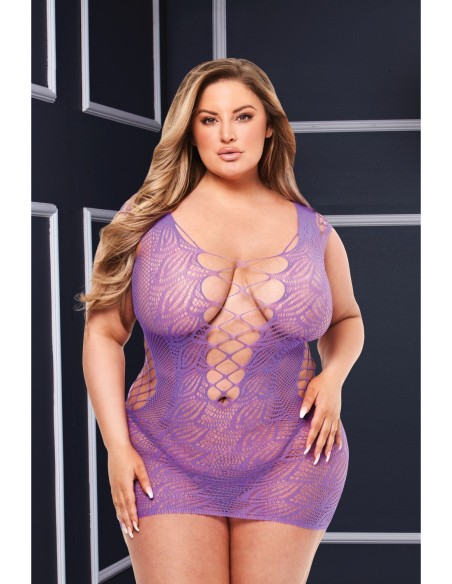 BACI VESTIDO MINI DE ENCAJE CON CORSÉ DELANTERO MORADO, QUEEN