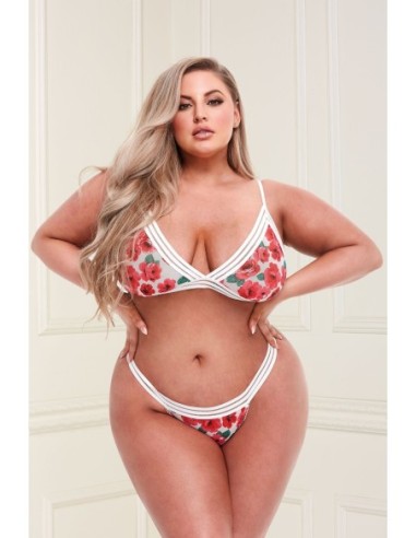 CONJUNTO DE SUJETADOR DE ENCAJE Y FLOR BLANCO, XL