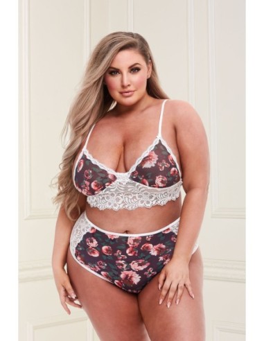 CONJUNTO SUJETADOR GRIS FLORAL Y ENCAJE, XL