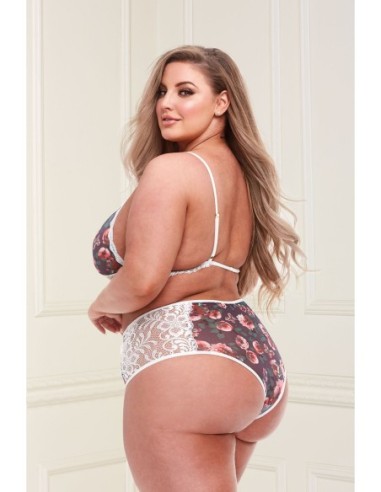 CONJUNTO SUJETADOR GRIS FLORAL Y ENCAJE, XL