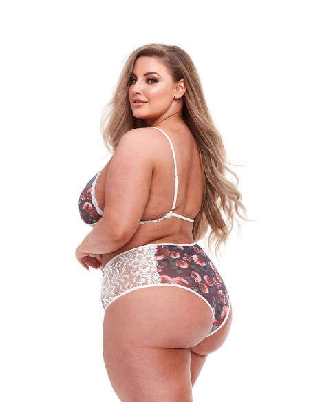 CONJUNTO SUJETADOR GRIS FLORAL Y ENCAJE, XL