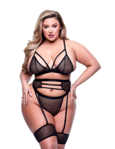 CONJUNTO DE 3 PIEZAS DE SUJETADOR, LIGA Y PANTY CON TIRAS...