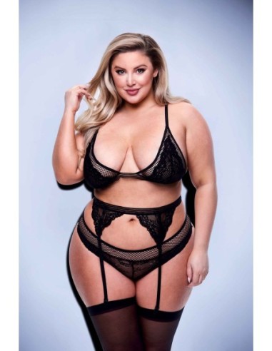 CONJUNTO DE SUJETADOR, LIGA Y PANTY DE ENCAJE Y...