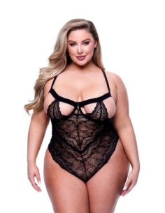 PELUCHE SEXY DE ENCAJE CON TIRAS NEGRO, QUEEN