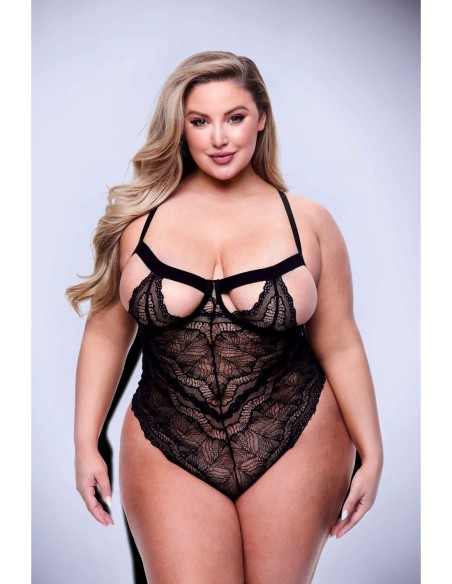 PELUCHE SEXY DE ENCAJE CON TIRAS NEGRO, QUEEN