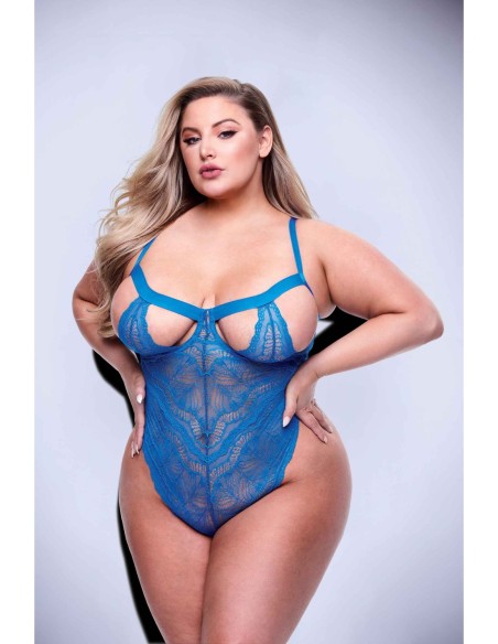 PELUCHE SEXY DE ENCAJE CON TIRAS AZUL, QUEEN