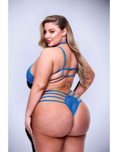 2PC STRAPPY LACE BRA & PANTY SET BLUE, QUEEN